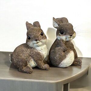 Naturecraft Pair Of Bunny Rabbit Resin Brown Tan White Cream Decor Statue Figuri